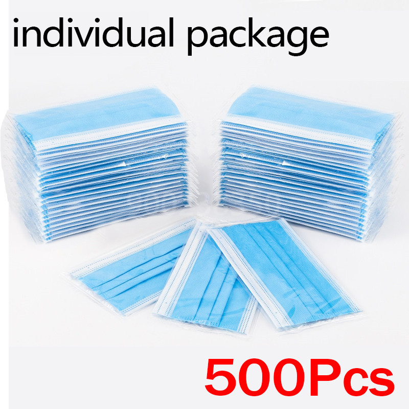 Disposable Mask Blue - 10-500pcs Masker Dewasa sekali pakai kemasan